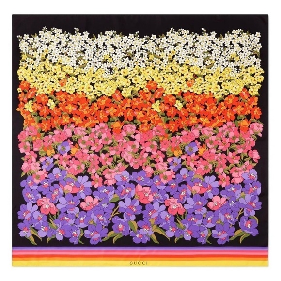 Gucci Silk Degrade Black Multicolor Floral Square Scarf - Picture 15 of 15